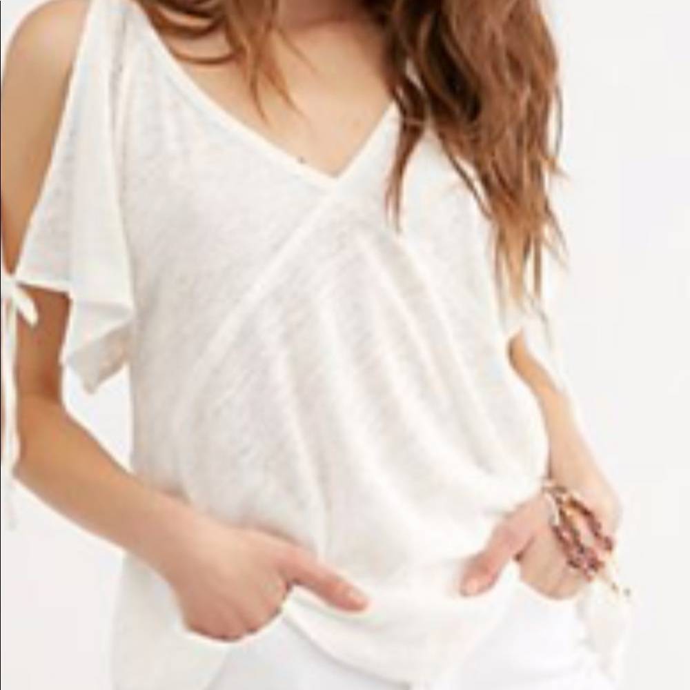 Free people white open shoulder detail shirt